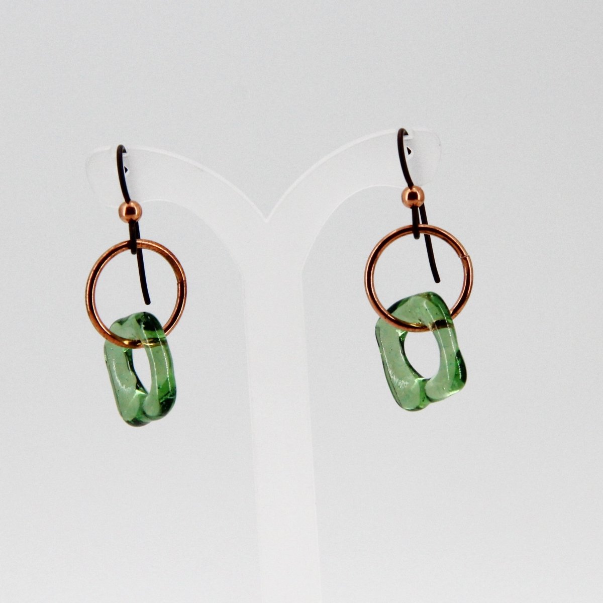 Green and Copper Glass Earrings