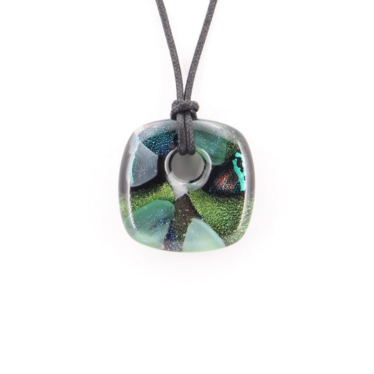 Green and Teal Chunky Square Dichroic Glass Pendant