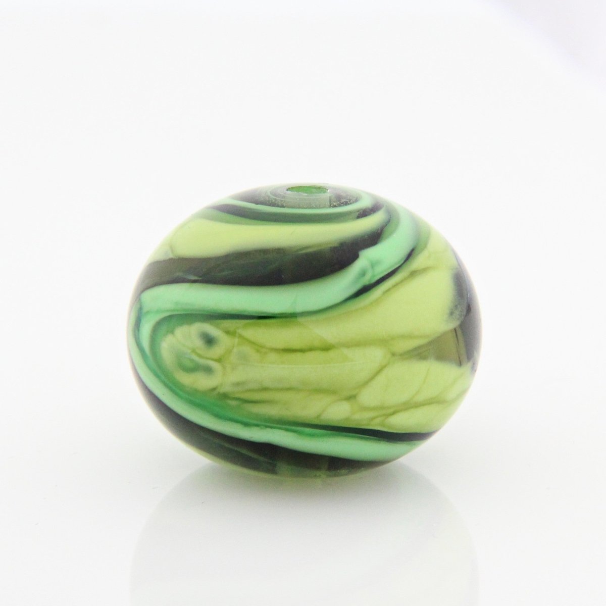 Green Striped Statement Bead - Handmade Glass Lampwork, Unique Focal Bead for Pendant, Suncatcher, or Home Decorating