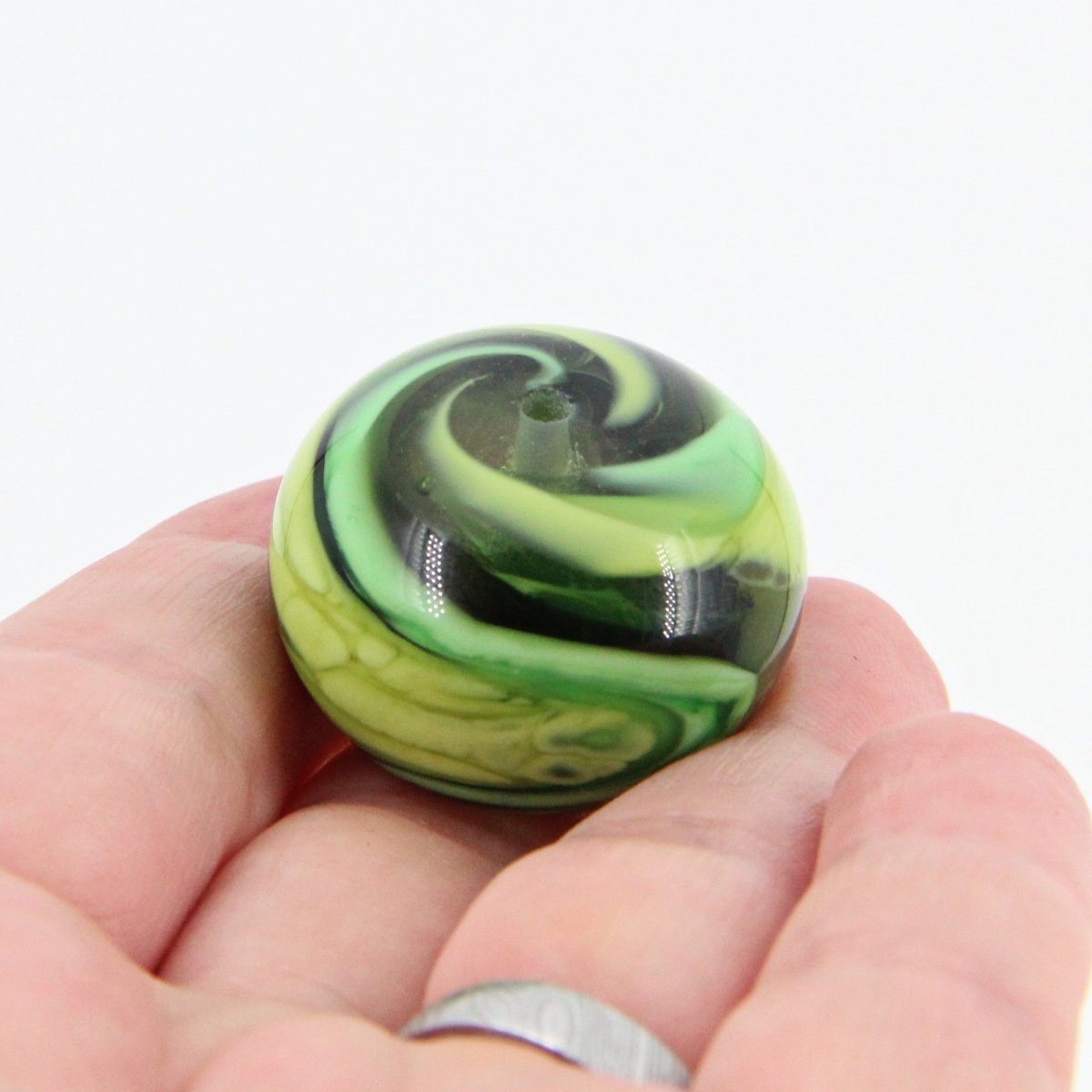 Green Striped Statement Bead - Handmade Glass Lampwork, Unique Focal Bead for Pendant, Suncatcher, or Home Decorating