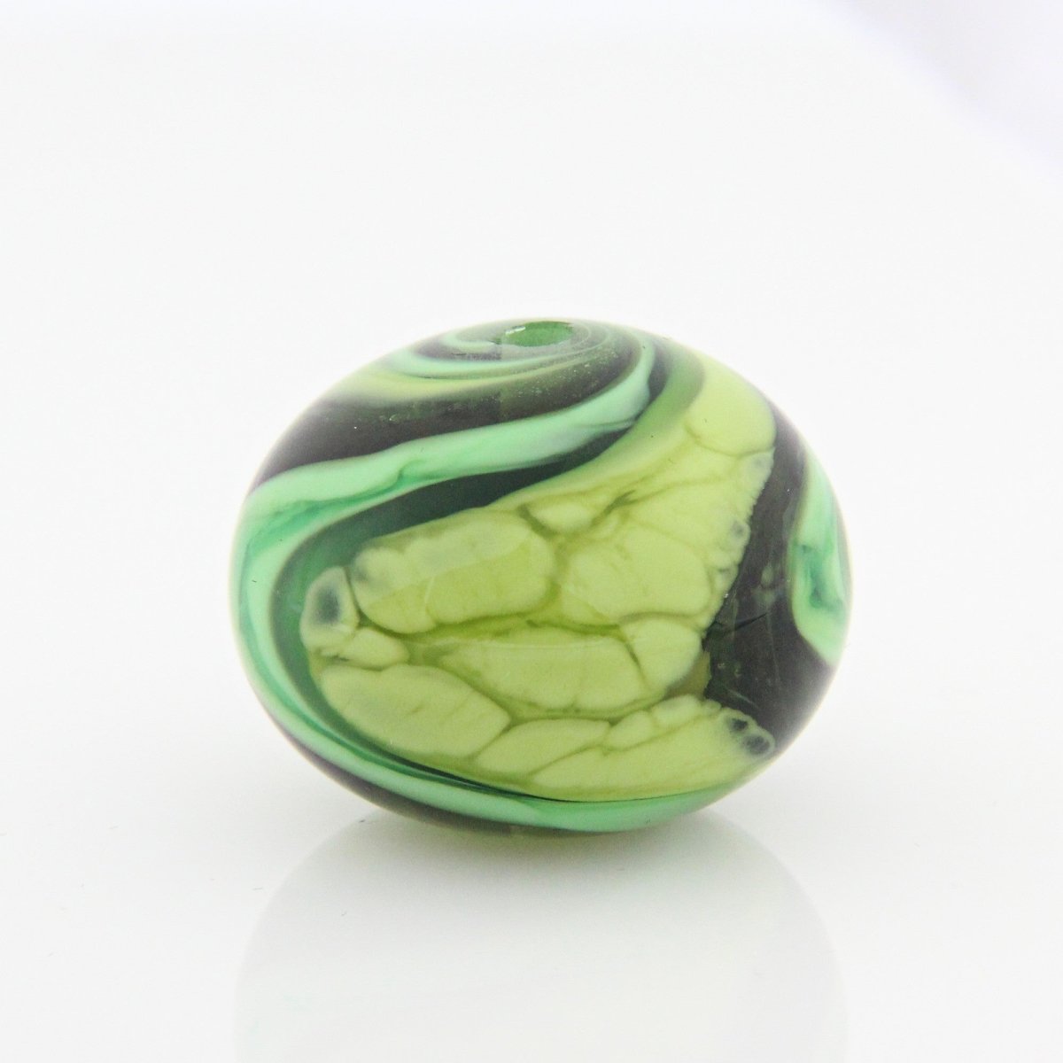 Green Striped Statement Bead - Handmade Glass Lampwork, Unique Focal Bead for Pendant, Suncatcher, or Home Decorating