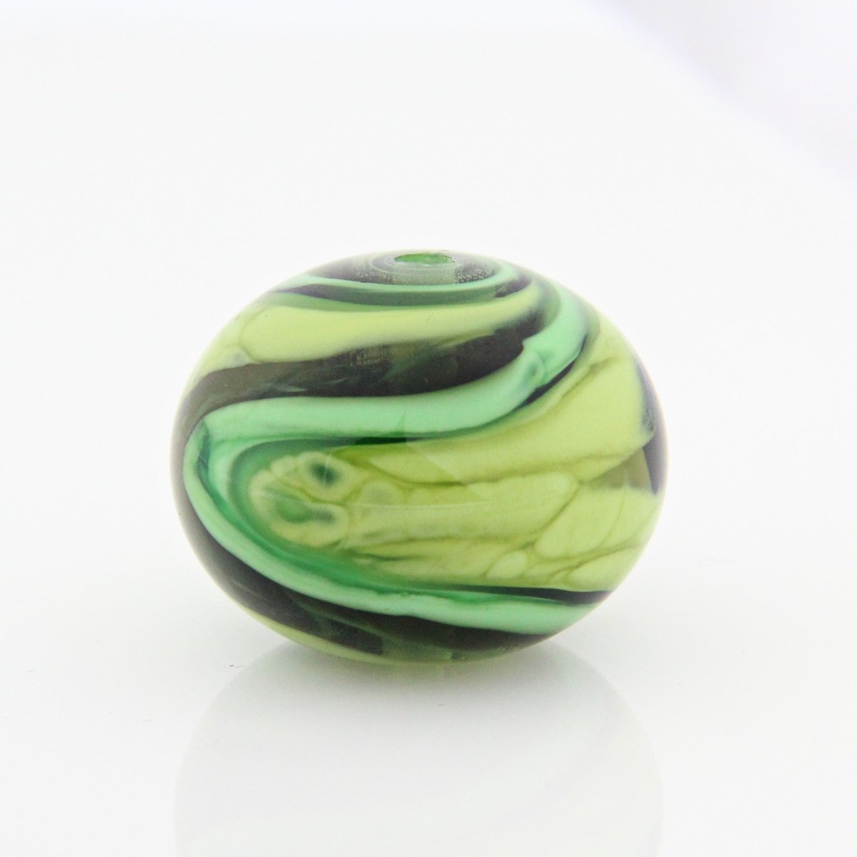Green Striped Statement Bead - Handmade Glass Lampwork, Unique Focal Bead for Pendant, Suncatcher, or Home Decorating