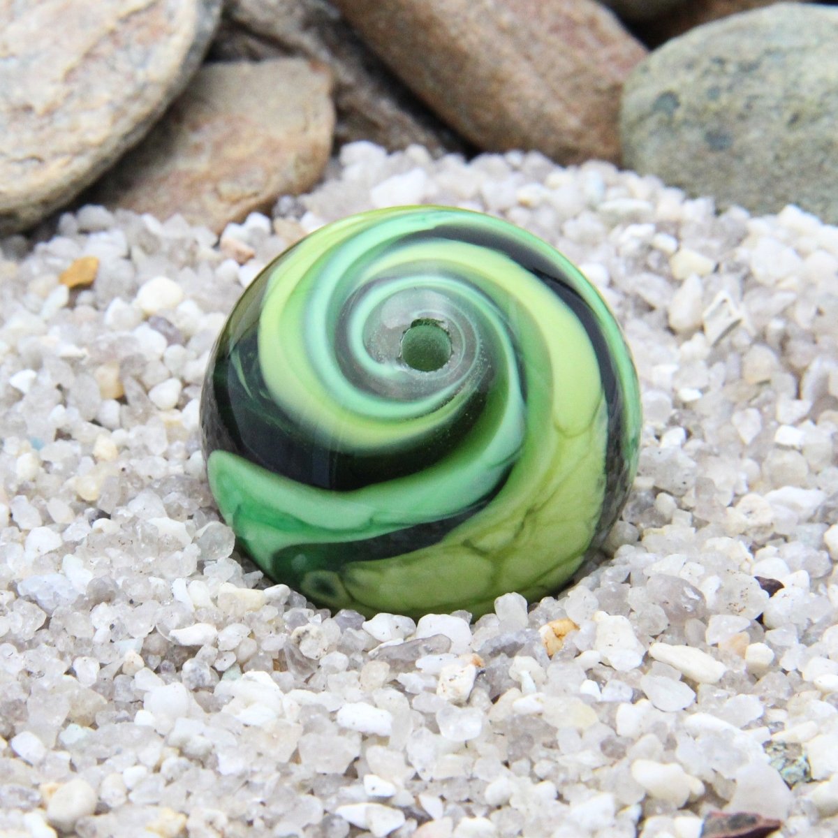 Green Striped Statement Bead - Handmade Glass Lampwork, Unique Focal Bead for Pendant, Suncatcher, or Home Decorating