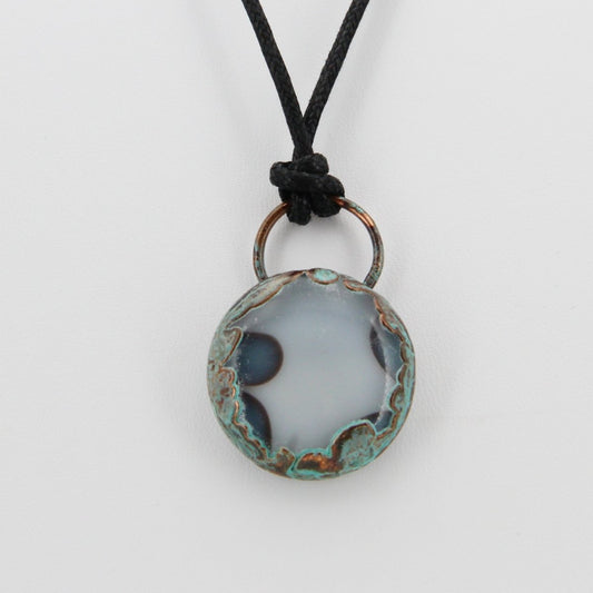 Handmade Glass Cabochon | Copper Electroformed Pendant with Antique Patina