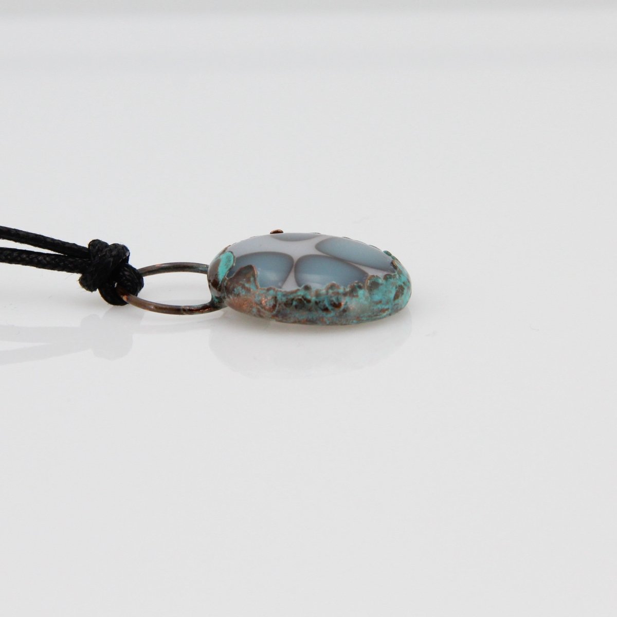 Handmade Glass Cabochon | Copper Electroformed Pendant with Antique Patina