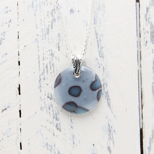 Handmade Gray and Turquoise Blue Glass Pendant on a Silver Chain