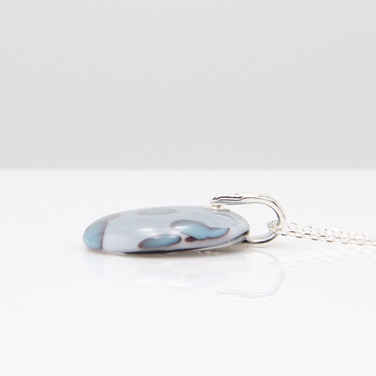 Handmade Gray and Turquoise Blue Glass Pendant on a Silver Chain