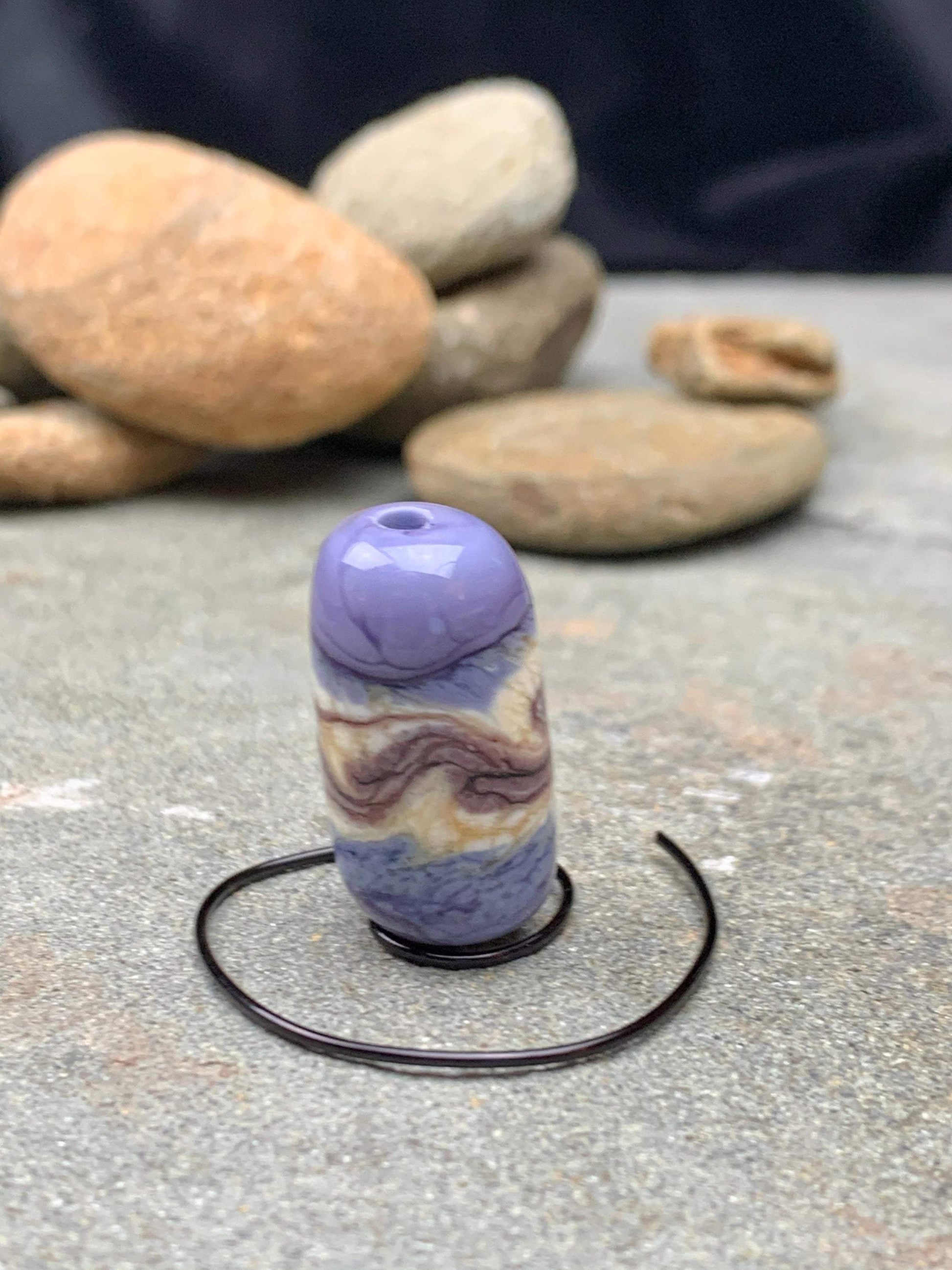 Ivory and Purple Swirled Glass Bead - Handmade Glass Lampwork Focal Bead, Glass Bead for Jewelry, Statement Bead for Pendant