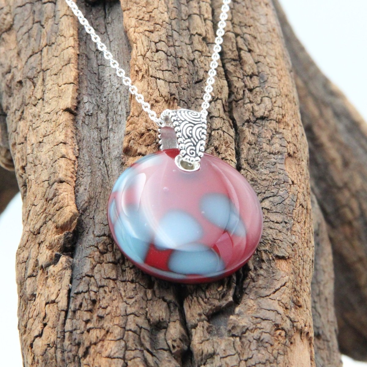 Handmade Red Glass Pendant on a Silver Chain