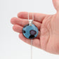 Handmade Turquoise, Black, and Gray Glass Pendant on a Silver Chain