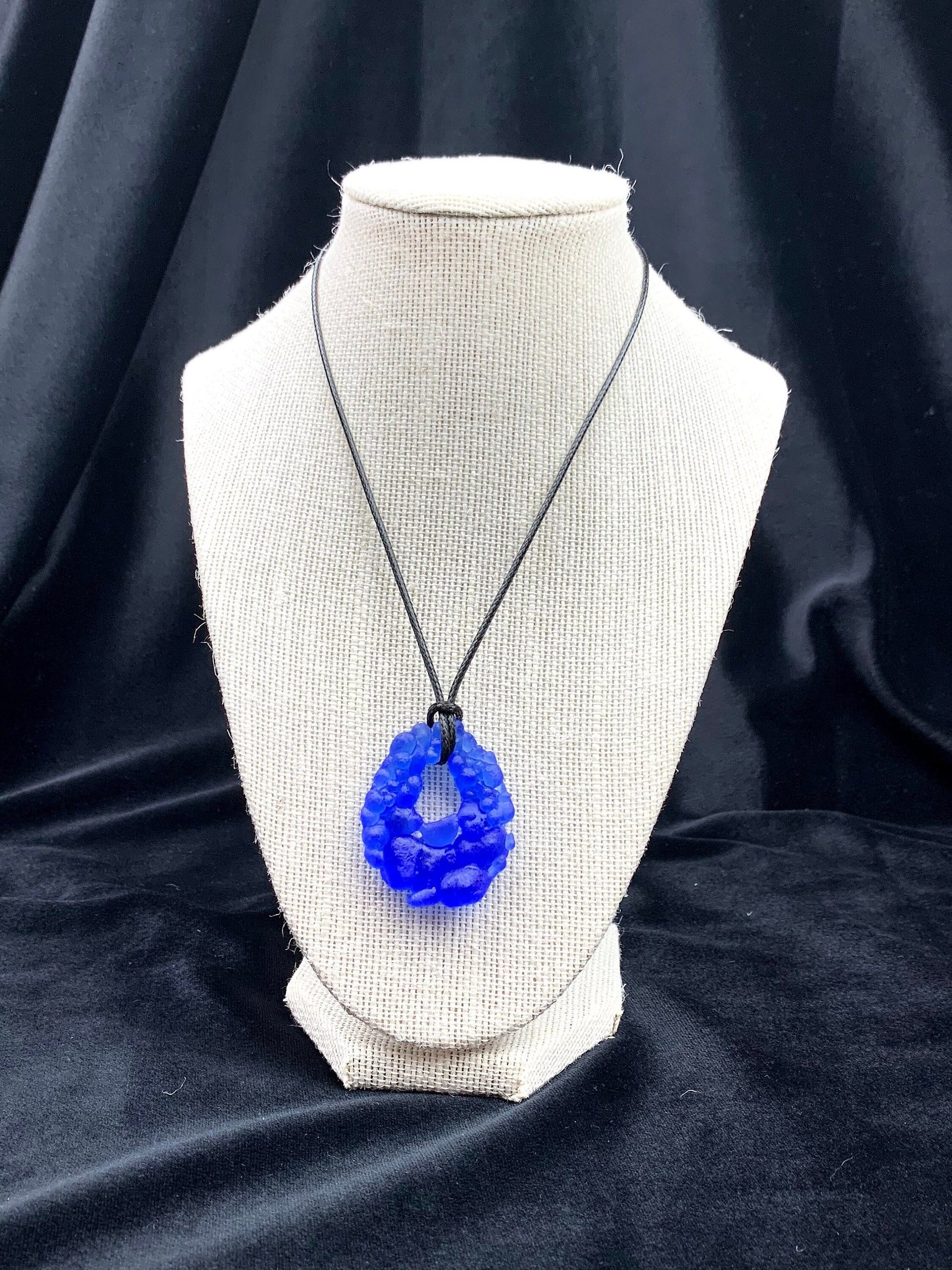 Upcycled Glass Jewelry, Blue Statement Pendant Necklace, Recycled Glass, Gift for Wine Lover, Glass Bottle Art