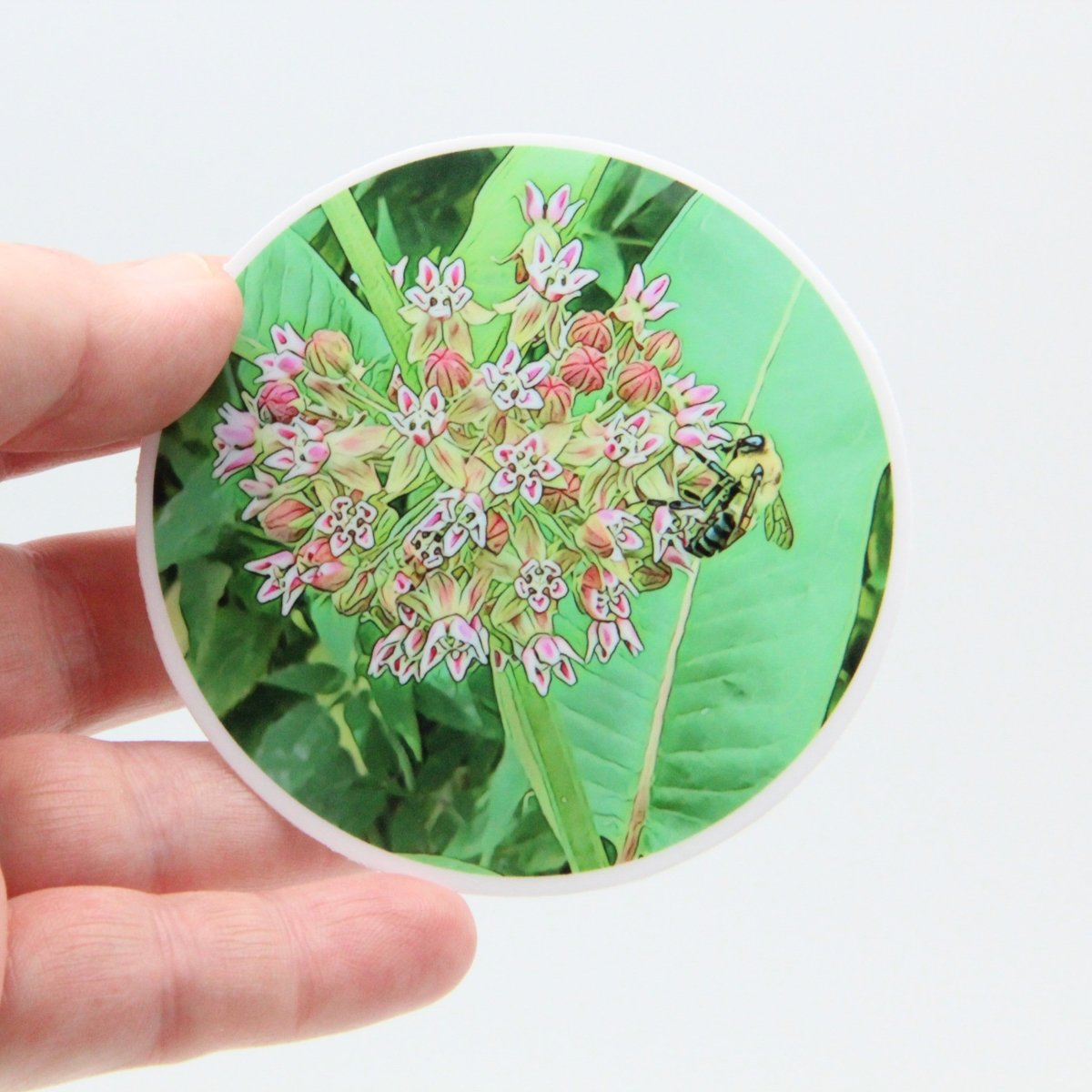 Milkweed Flower with Bee 3 inch Round Premium Vinyl Sticker