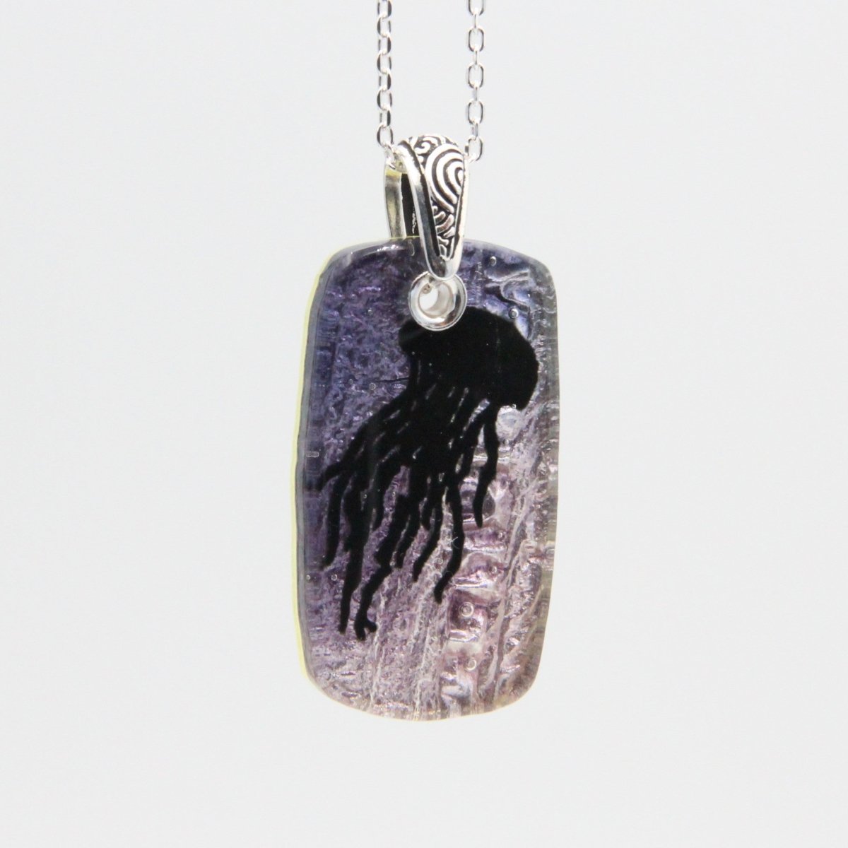 Pink and Purple Jellyfish Glass Pendant on a Silver Chain