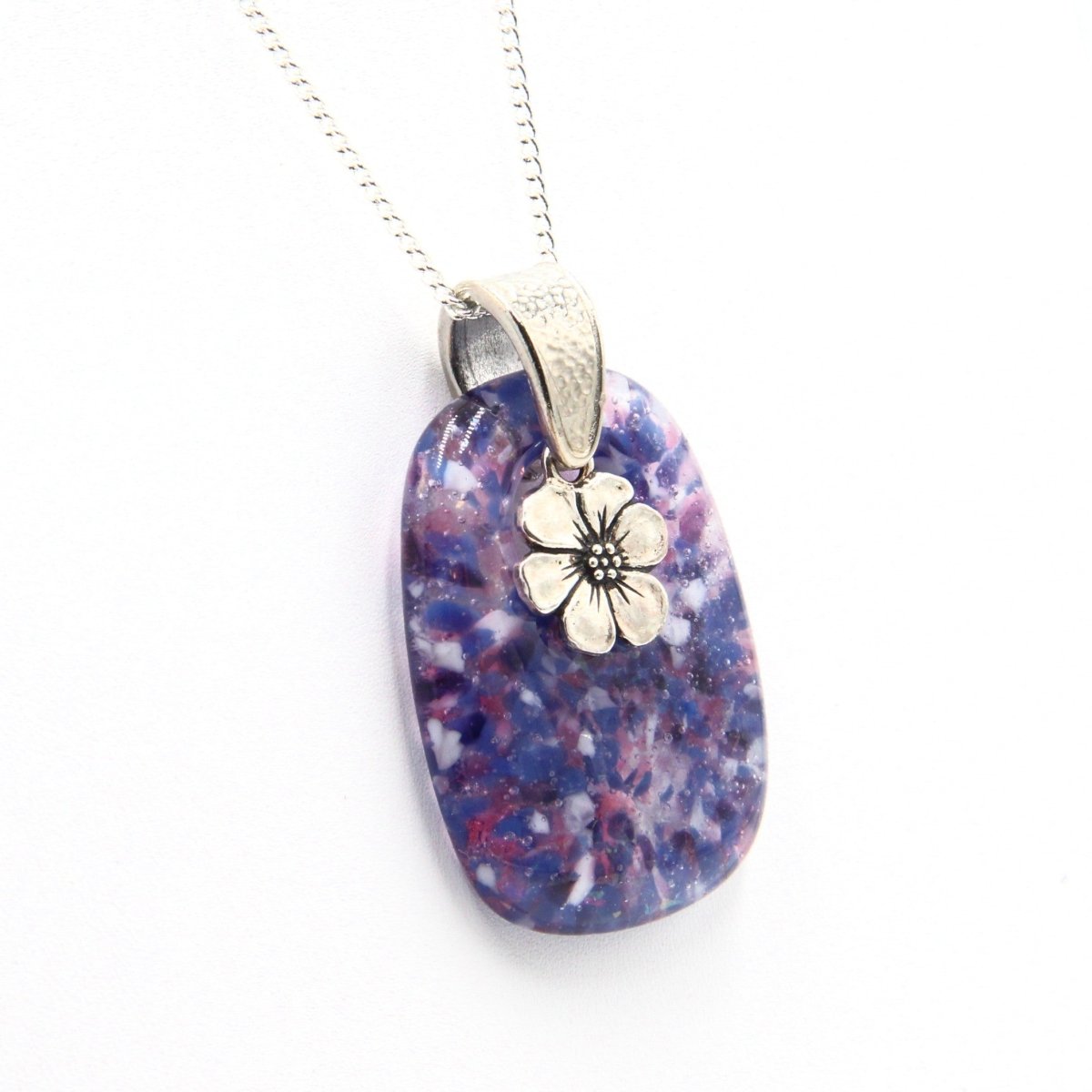 Purple Glass Pendant with Blossom Charm