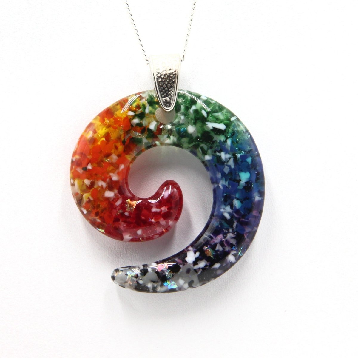 Rainbow Frit Spiral Pendant