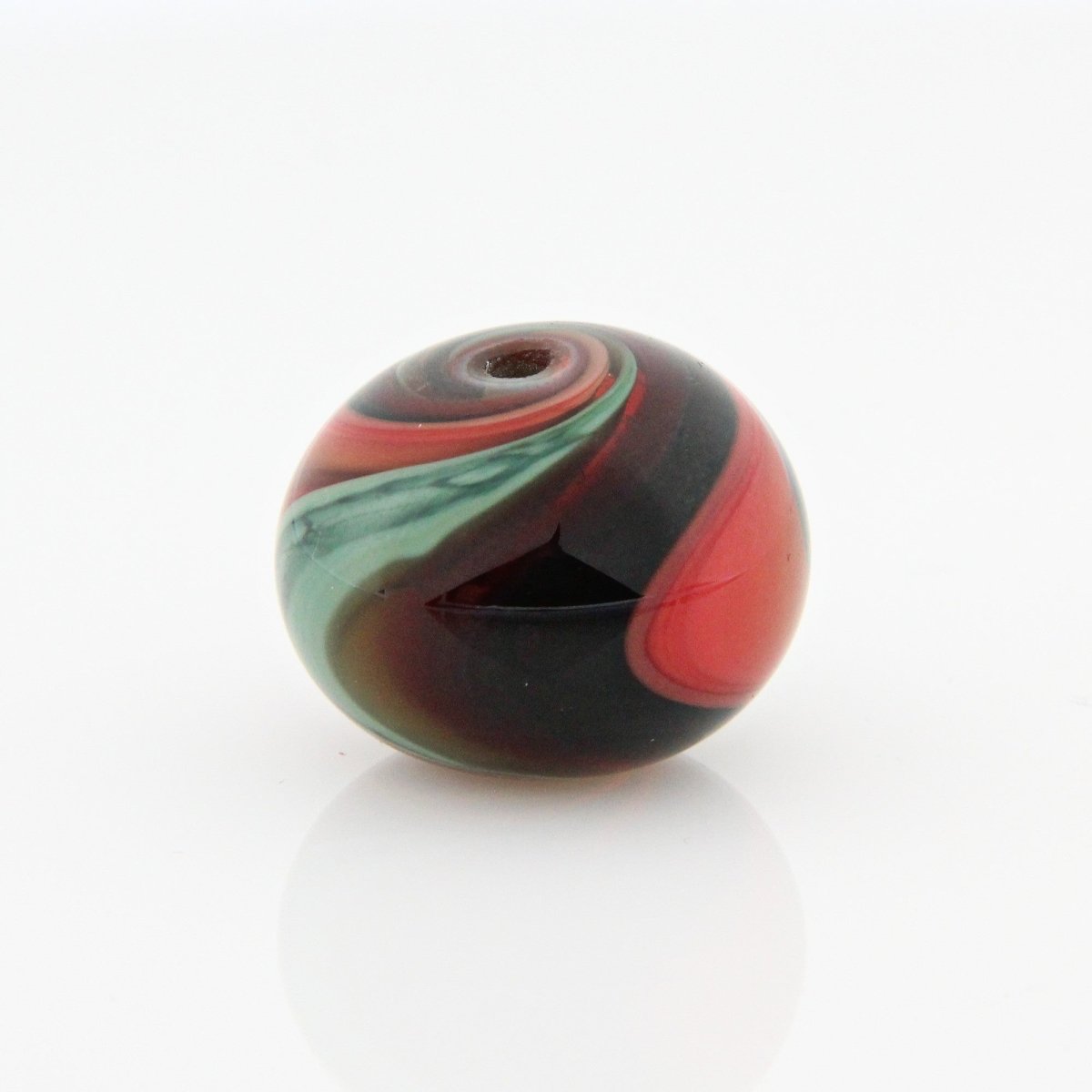 Red and Green Striped Statement Bead - Handmade Glass Lampwork, Unique Focal Bead for Pendant, Suncatcher, or Home Decorating