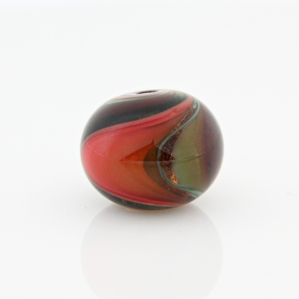 Red and Green Striped Statement Bead - Handmade Glass Lampwork, Unique Focal Bead for Pendant, Suncatcher, or Home Decorating