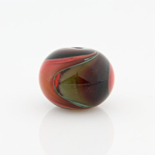 Red and Green Striped Statement Bead - Handmade Glass Lampwork, Unique Focal Bead for Pendant, Suncatcher, or Home Decorating