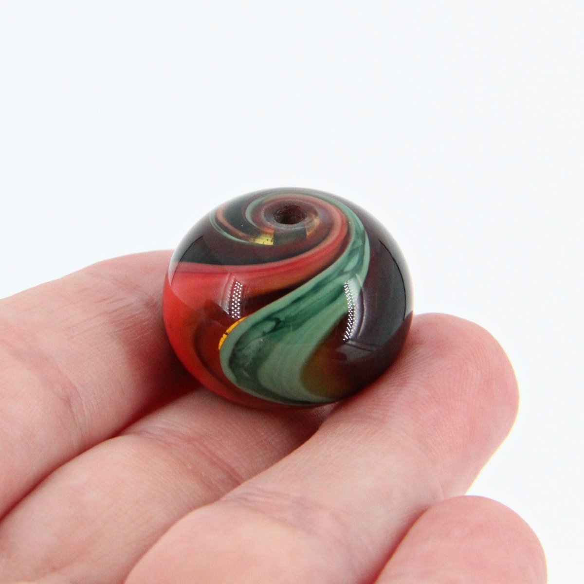 Red and Green Striped Statement Bead - Handmade Glass Lampwork, Unique Focal Bead for Pendant, Suncatcher, or Home Decorating
