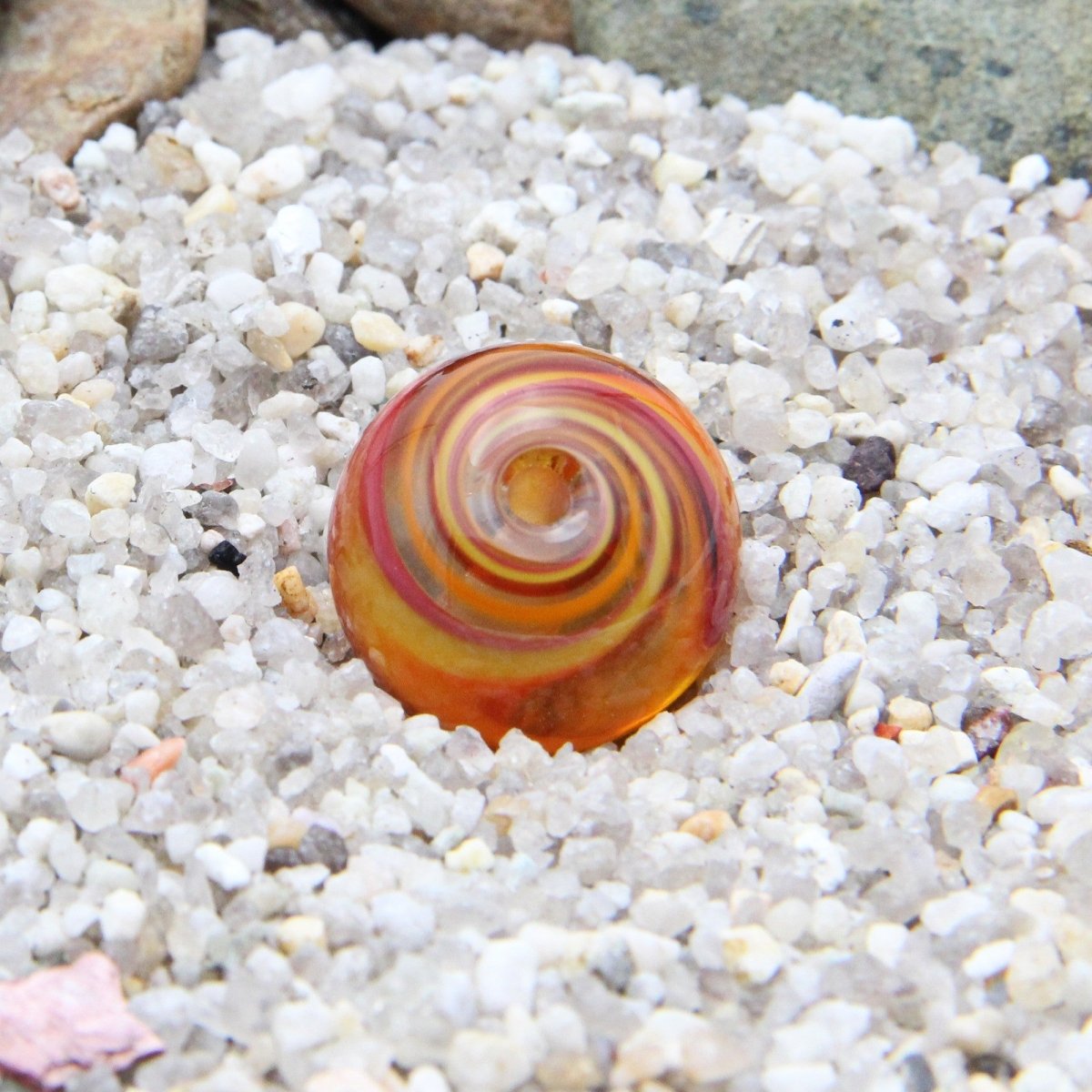 Red and Orange Striped Statement Bead - Handmade Glass Lampwork, Unique Focal Bead for Pendant, Suncatcher, or Home Decorating