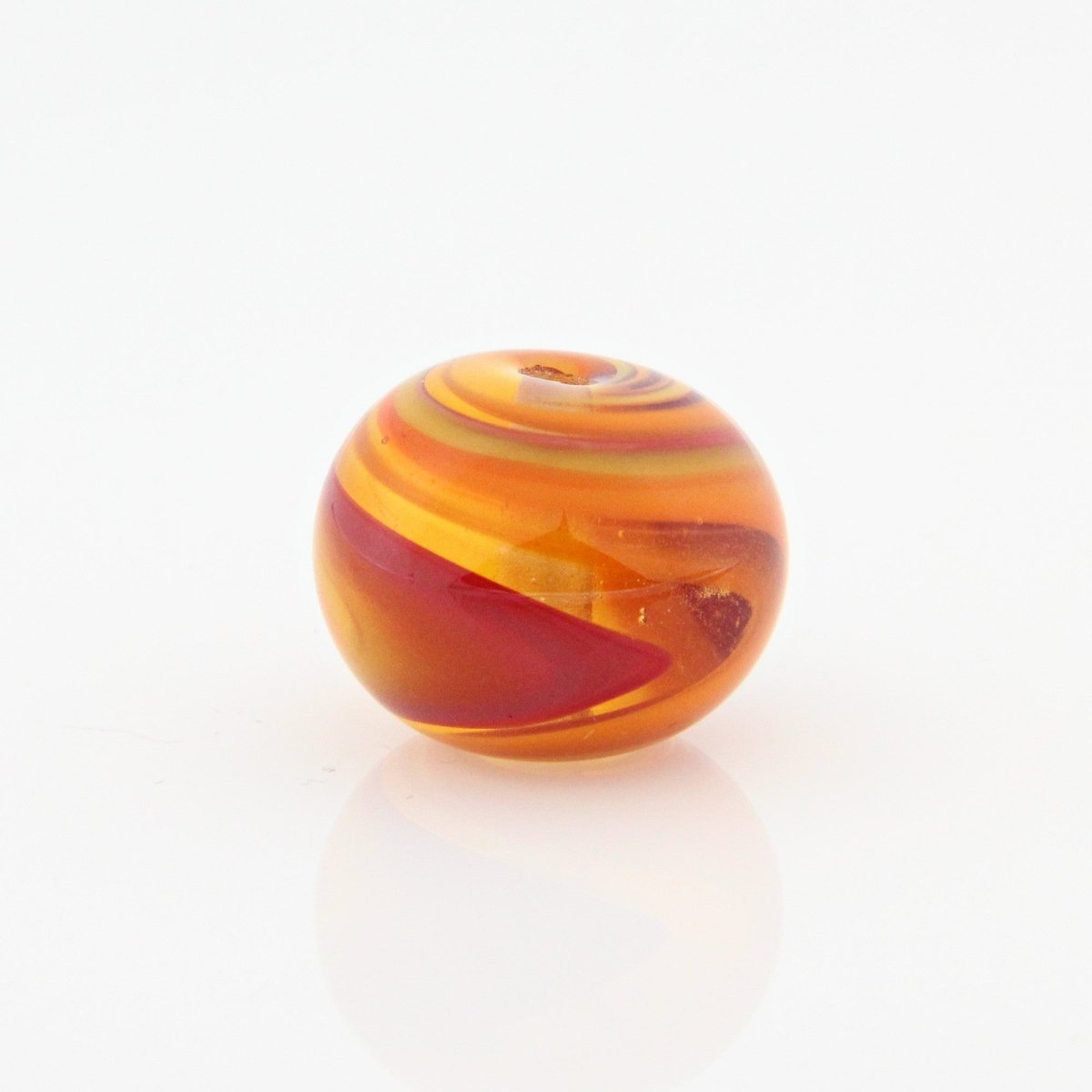 Red and Orange Striped Statement Bead - Handmade Glass Lampwork, Unique Focal Bead for Pendant, Suncatcher, or Home Decorating