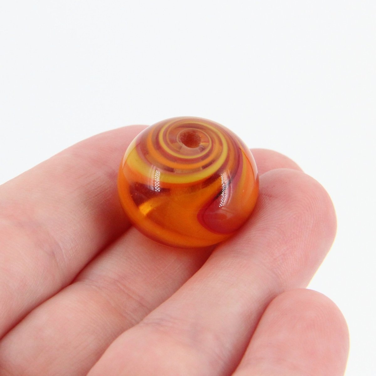Red and Orange Striped Statement Bead - Handmade Glass Lampwork, Unique Focal Bead for Pendant, Suncatcher, or Home Decorating