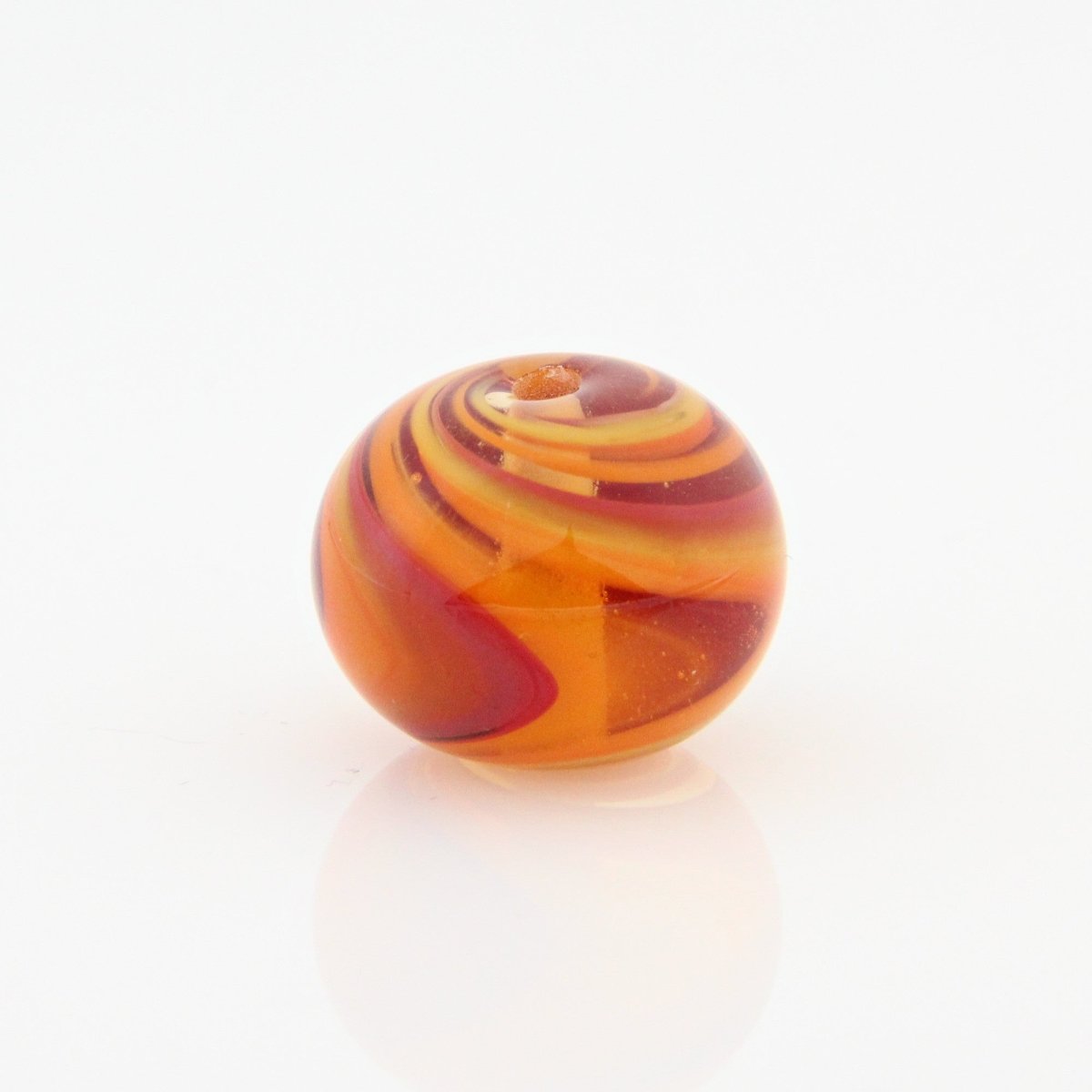 Red and Orange Striped Statement Bead - Handmade Glass Lampwork, Unique Focal Bead for Pendant, Suncatcher, or Home Decorating