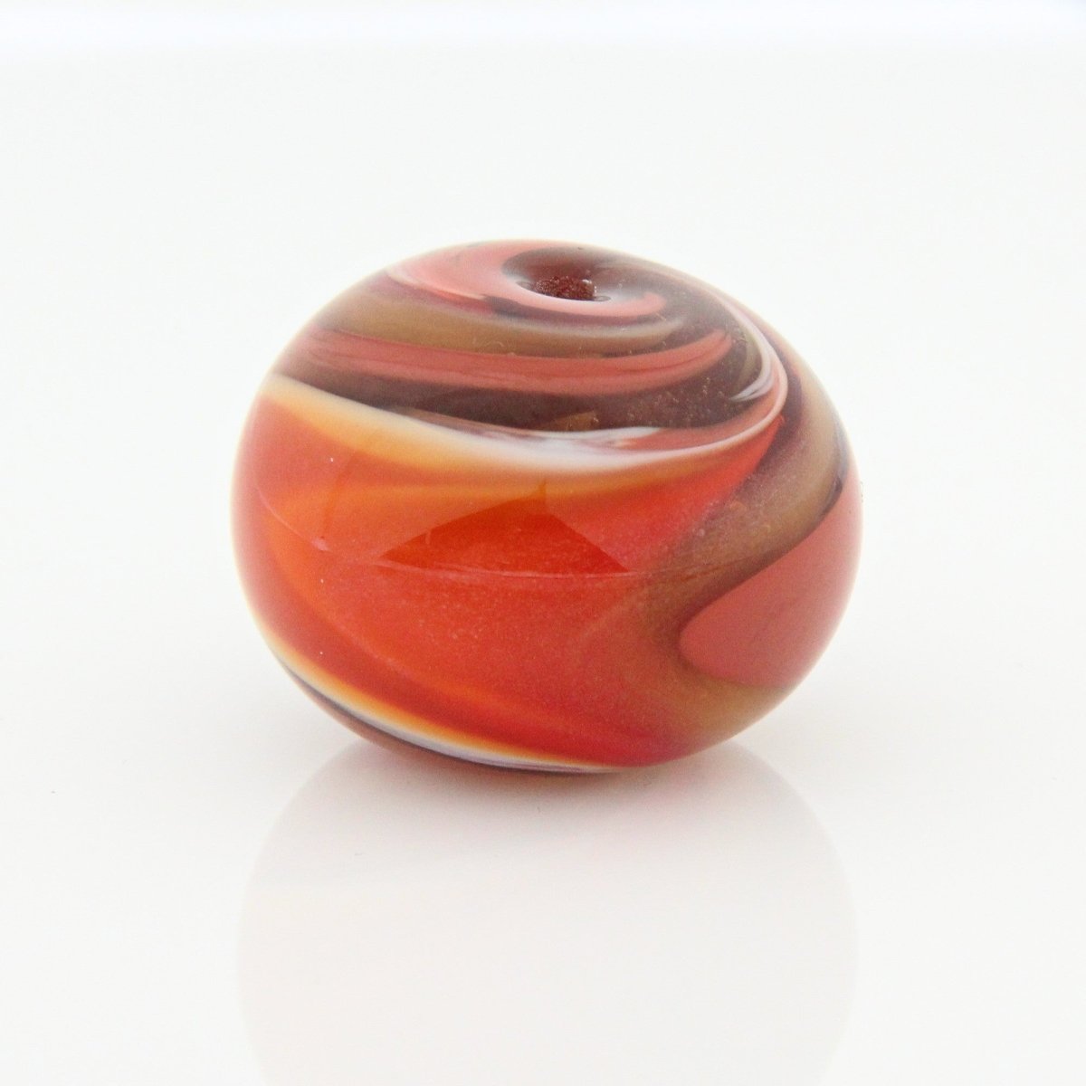 Red and Orange Striped Statement Bead - Handmade Glass Lampwork, Unique Focal Bead for Pendant, Suncatcher, or Home Decorating