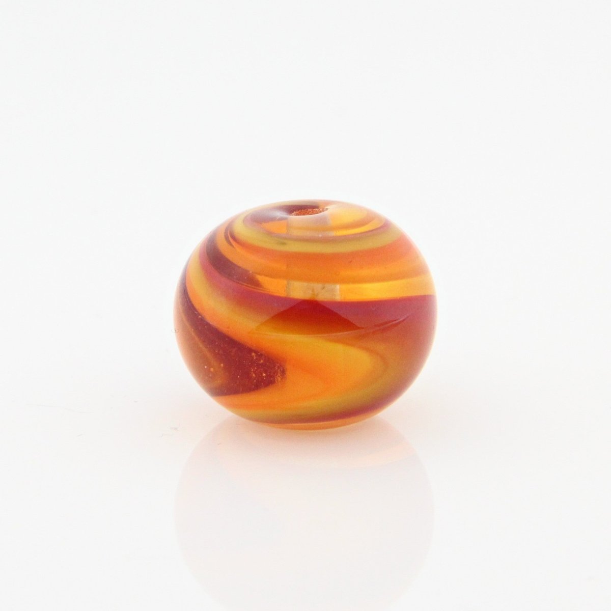 Red and Orange Striped Statement Bead - Handmade Glass Lampwork, Unique Focal Bead for Pendant, Suncatcher, or Home Decorating