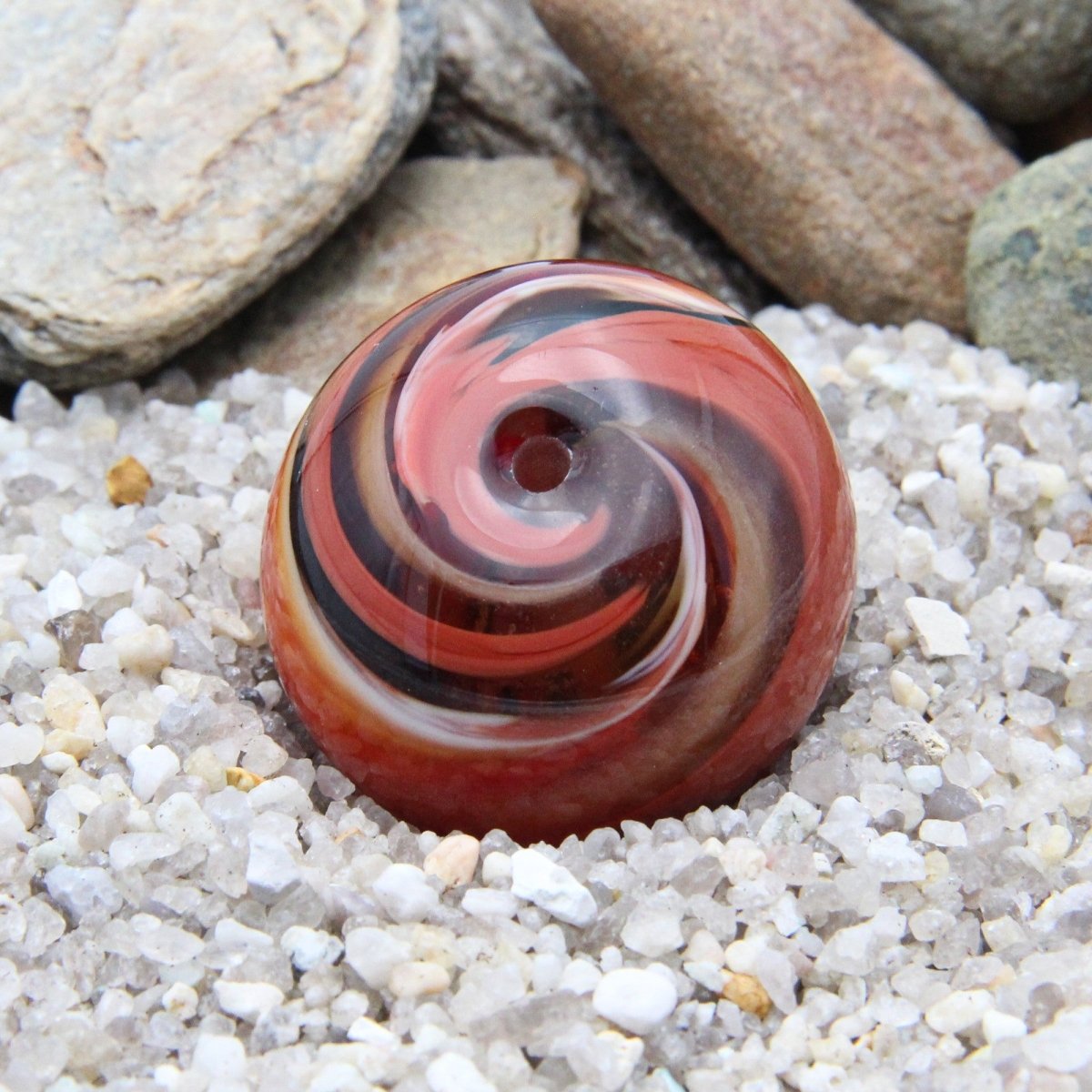 Red and Orange Striped Statement Bead - Handmade Glass Lampwork, Unique Focal Bead for Pendant, Suncatcher, or Home Decorating
