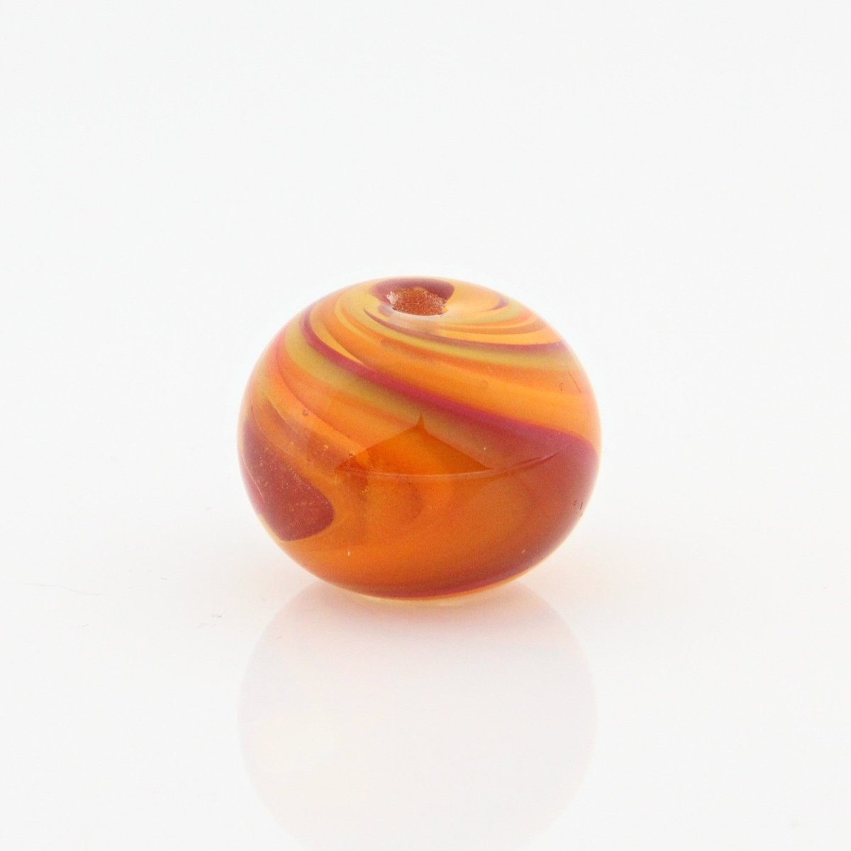 Red and Orange Striped Statement Bead - Handmade Glass Lampwork, Unique Focal Bead for Pendant, Suncatcher, or Home Decorating