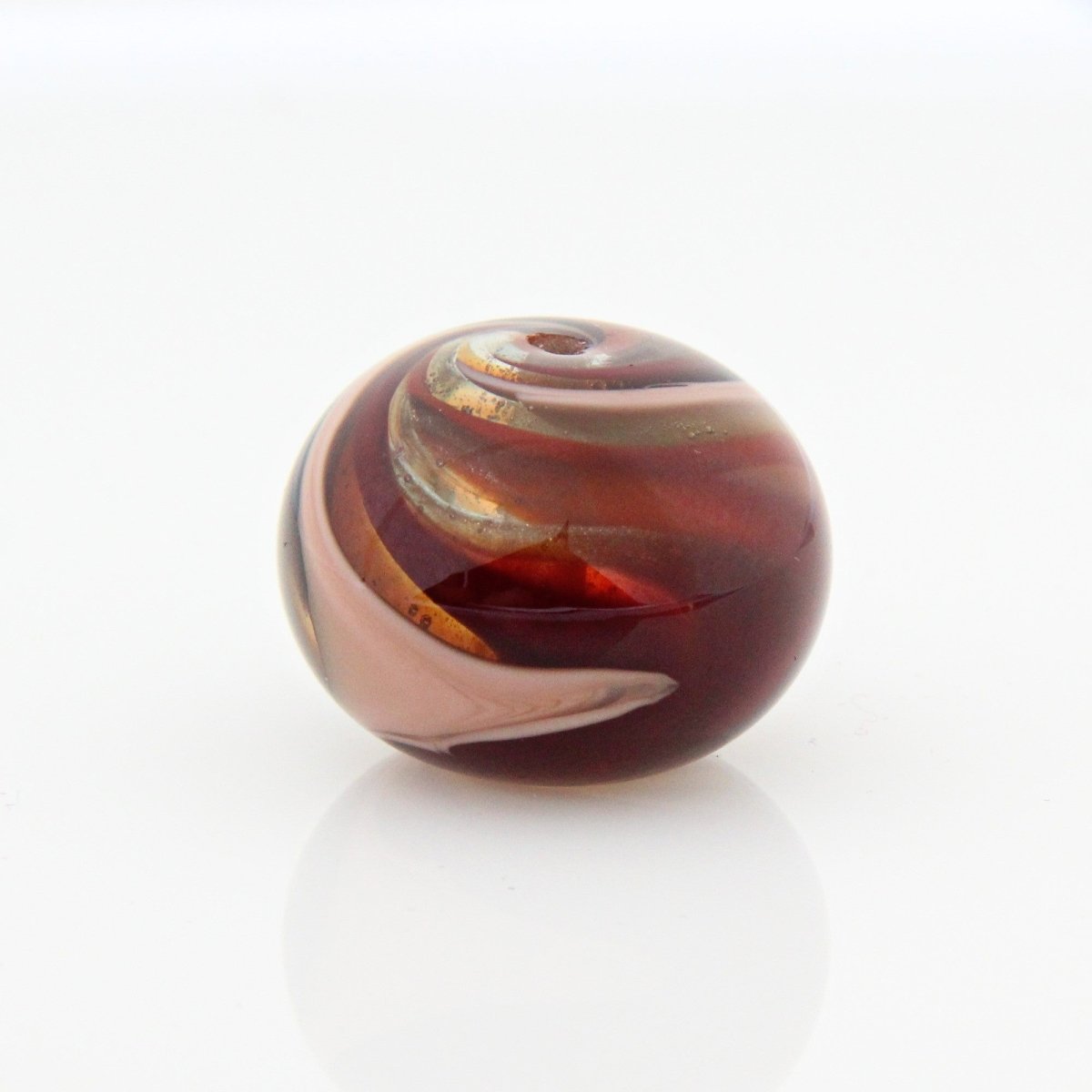 Red and Peach Striped Statement Bead - Handmade Glass Lampwork, Unique Focal Bead for Pendant, Suncatcher, or Home Decorating