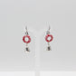 Red Glass Earrings with Silver Bell Charms