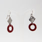 Red Glass Earrings with Silver Diamond Shaped Charm