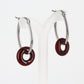 Stainless Hoop Earrings with Red Glass Donuts