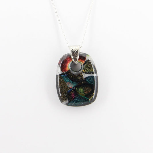 Teal and Bronze Dichroic Glass Pendant