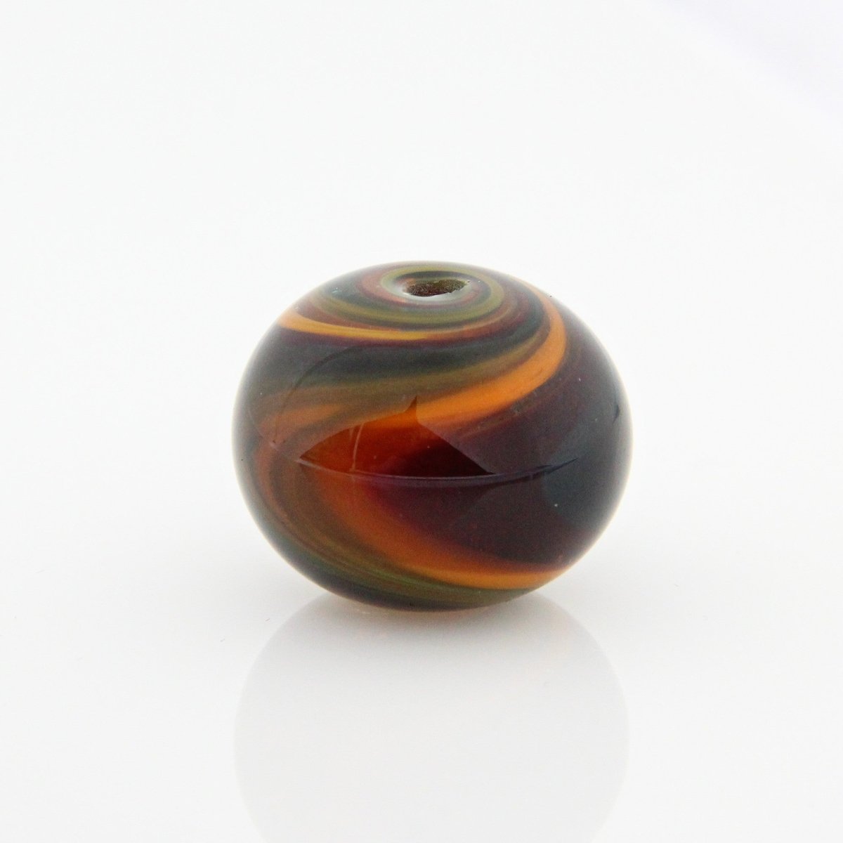 Teal, Red, and Orange Striped Statement Bead - Handmade Glass Lampwork, Unique Focal Bead for Pendant, Suncatcher, or Home Decorating