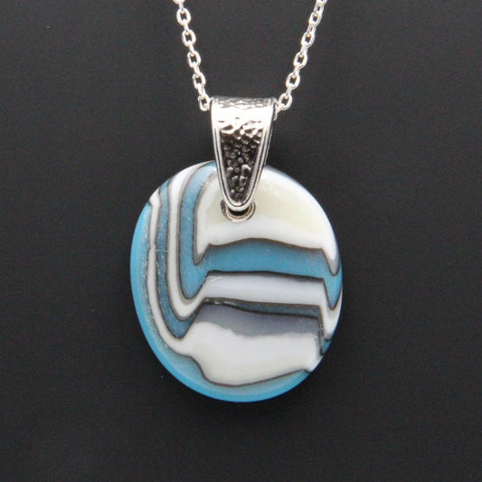 Turquoise and Ivory Glass Pendant with Silver Accents, Handmade Unique Glass Jewelry, Gift for Art Lover
