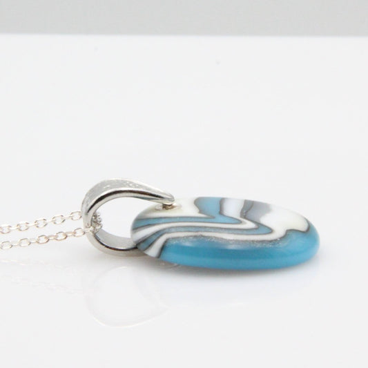 Turquoise and Ivory Glass Pendant with Silver Accents, Handmade Unique Glass Jewelry, Gift for Art Lover