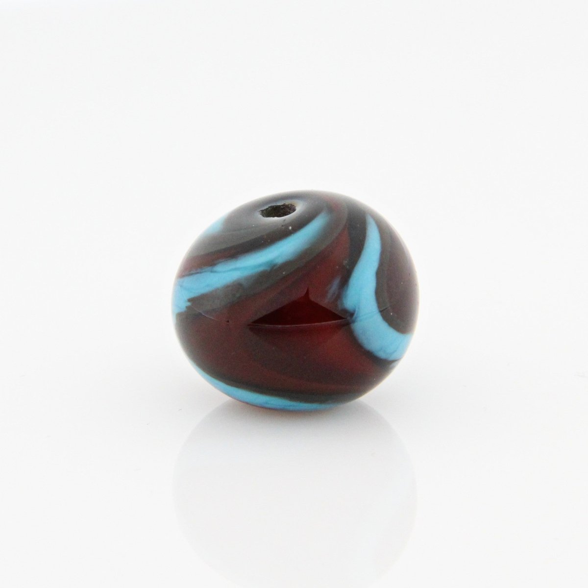 Turquoise and Red Striped Statement Bead - Handmade Glass Lampwork, Unique Focal Bead for Pendant, Suncatcher, or Home Decorating