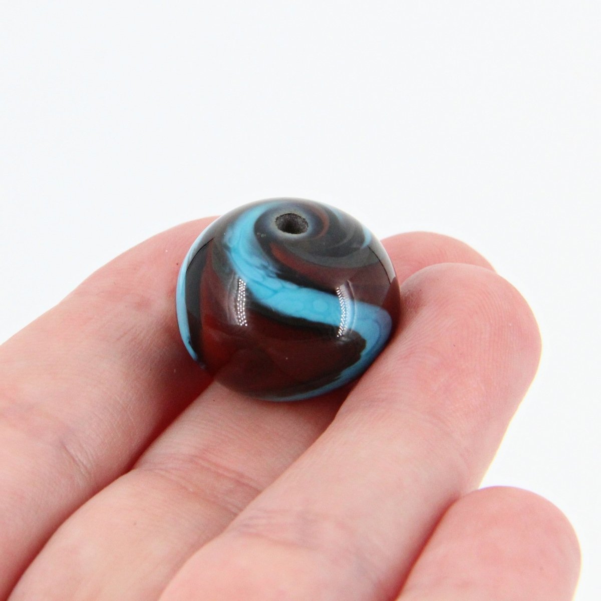 Turquoise and Red Striped Statement Bead - Handmade Glass Lampwork, Unique Focal Bead for Pendant, Suncatcher, or Home Decorating