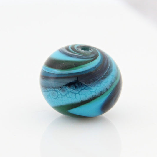 Turqupoise Striped Statement Bead - Handmade Glass Lampwork, Unique Focal Bead for Pendant, Suncatcher, or Home Decorating