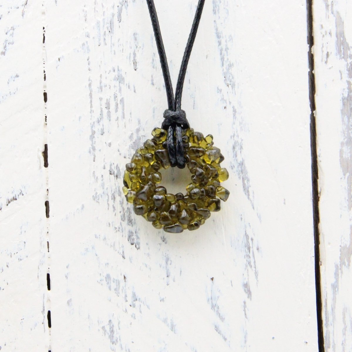 Upcycled Amber Donut Necklace, Recycled Glass Pendant