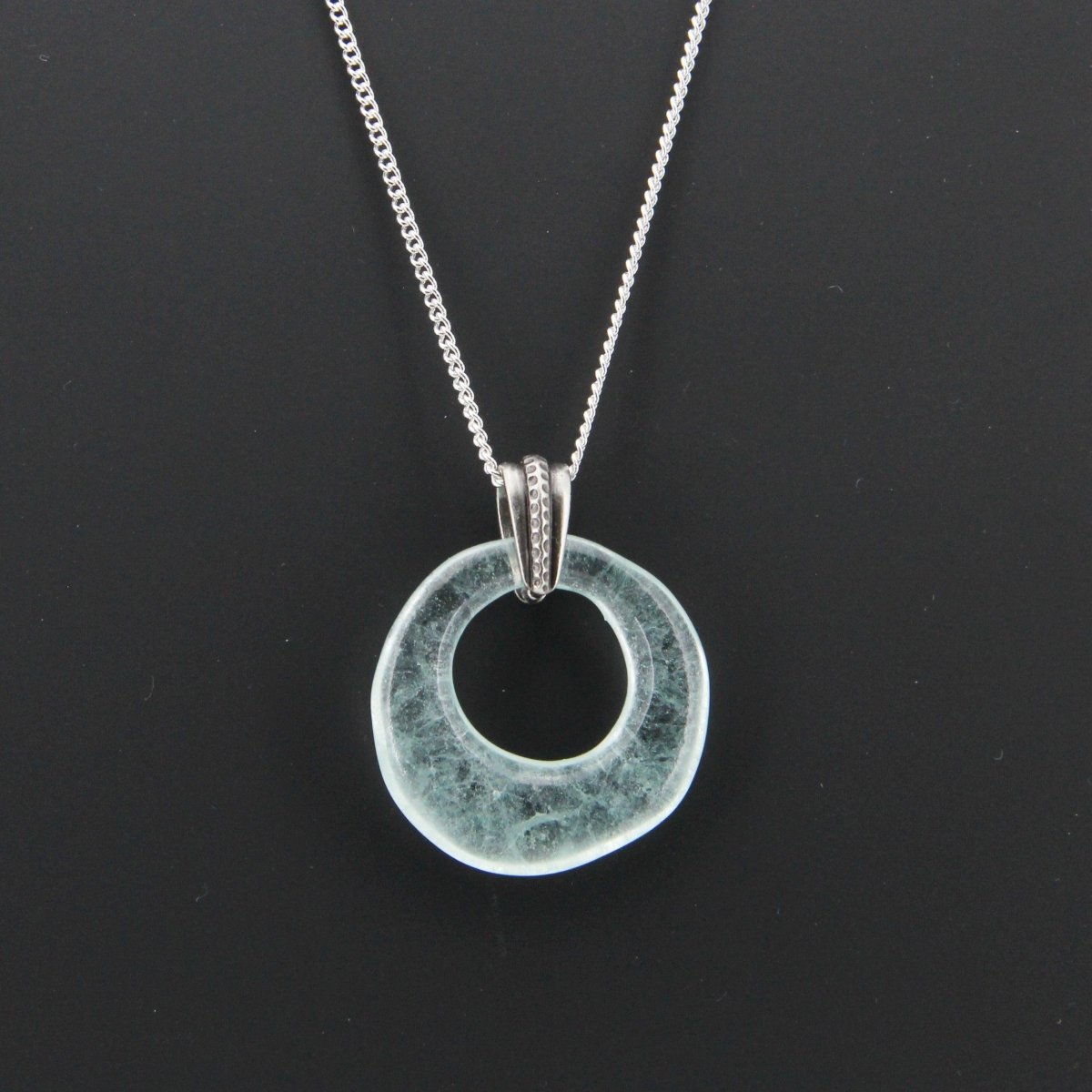 Upcycled Aqua Donut Necklace, Recycled Glass Pendant
