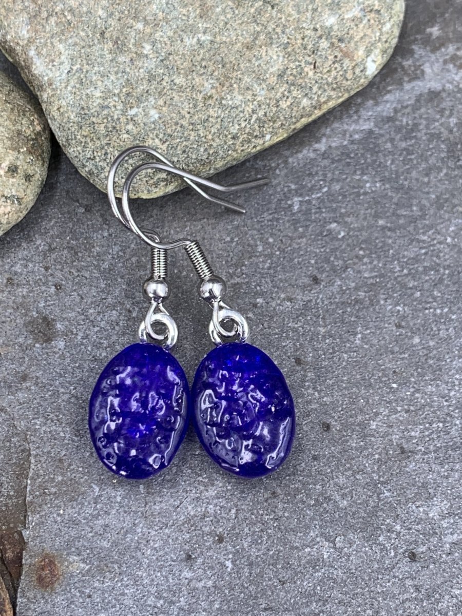 Upcycled Cobalt Blue Dangle Earrings, Recycled Glass, Gift for Wine Lover, Glass Bottle Art