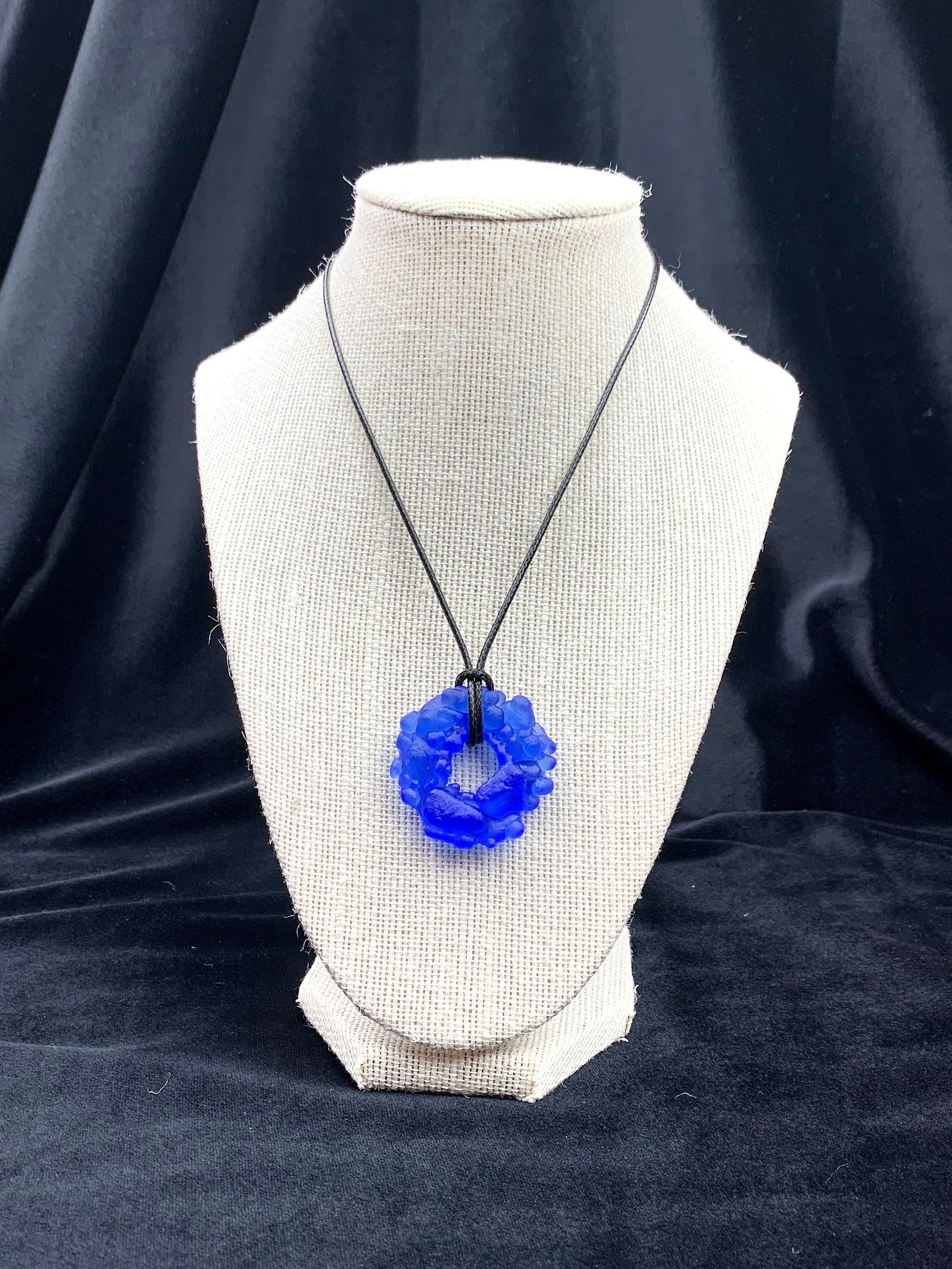 Upcycled Glass Jewelry, Blue Statement Pendant Necklace, Recycled Glass, Gift for Wine Lover, Glass Bottle Art