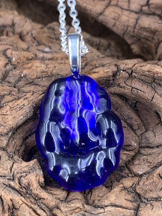 Upcycled Glass Jewelry, Cobalt Blue Statement Pendant Necklace, Recycled Glass, Eco Friendly Gift for Wine Lover, Glass Bottle Art