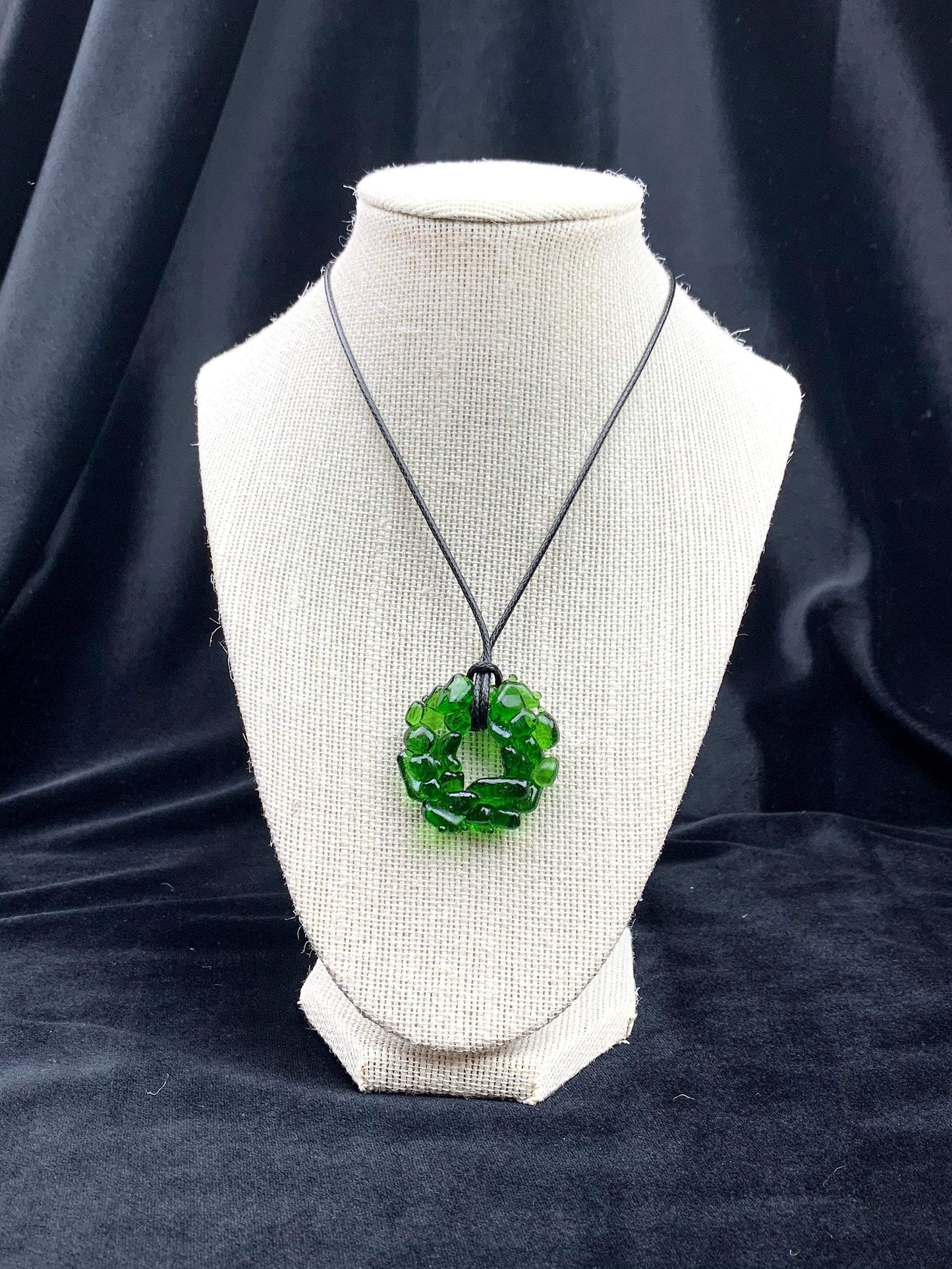 Upcycled Wine Bottle Jewelry, Green Statement Pendant Necklace, Recycled Glass, Gift for Wine Lover, Glass Bottle Art