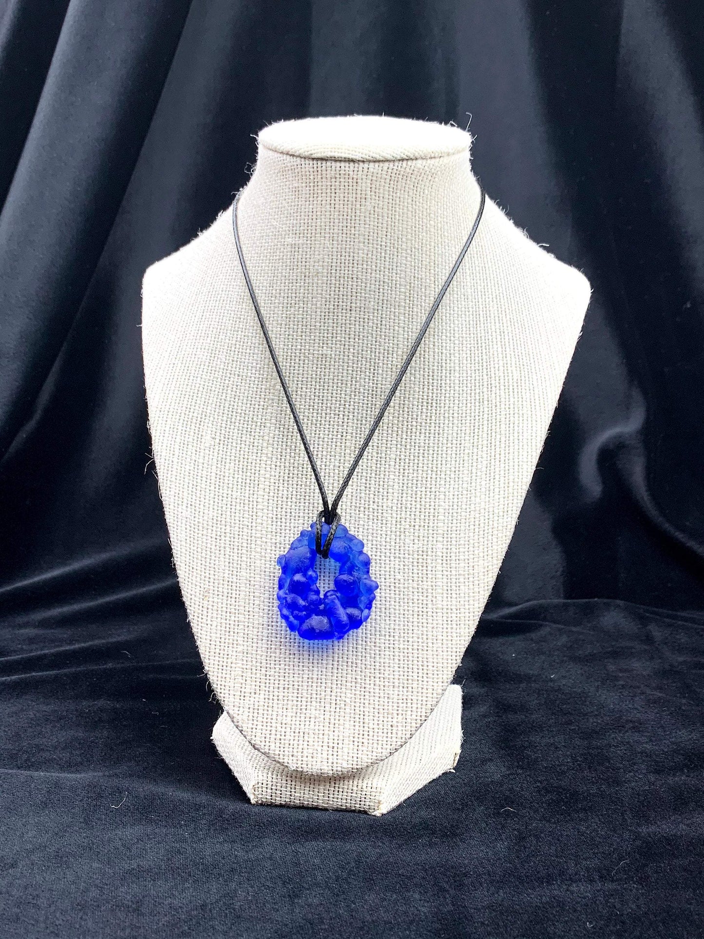 Upcycled Glass Jewelry, Blue Statement Pendant Necklace, Recycled Glass, Gift for Wine Lover, Glass Bottle Art