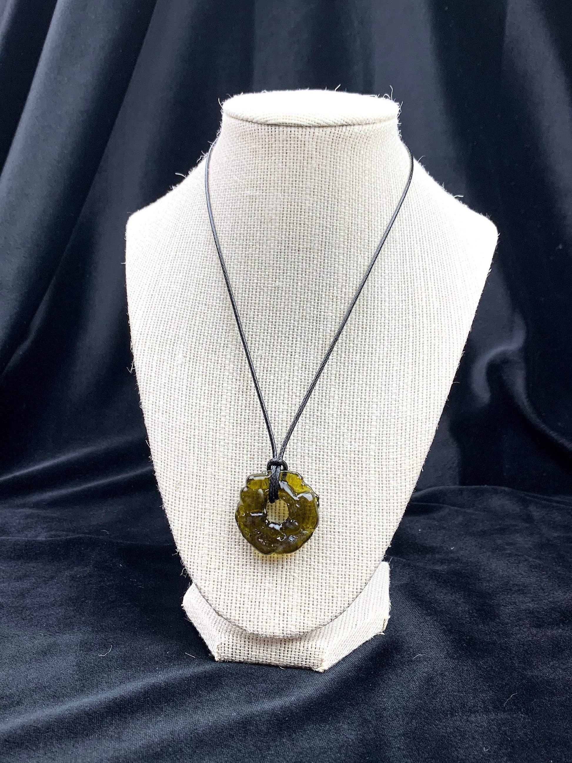 Upcycled Glass Jewelry, Amber Statement Pendant Necklace, Recycled Glass, Gift for Wine Lover, Glass Bottle Art